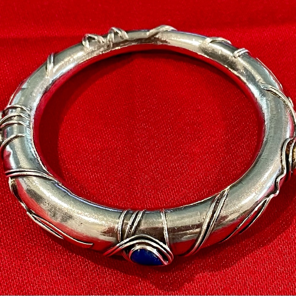 Rare Find Vintage Sterling 925 Lapis Inlay Bangle Bracelet